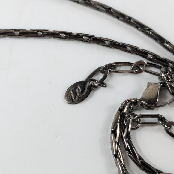 Liz Claiborne 15" Necklace Enamel Cream Gunmetal Gray Silver Articulated Chain - Picture 4 of 6